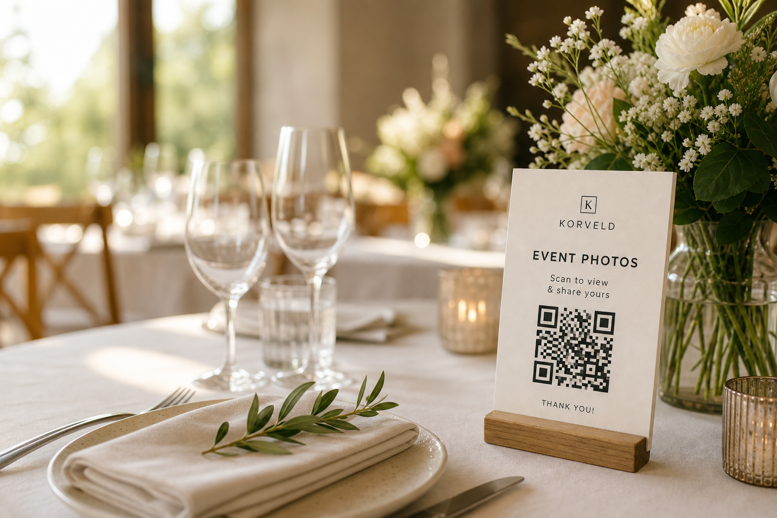 Wedding reception table with candles and place settings
