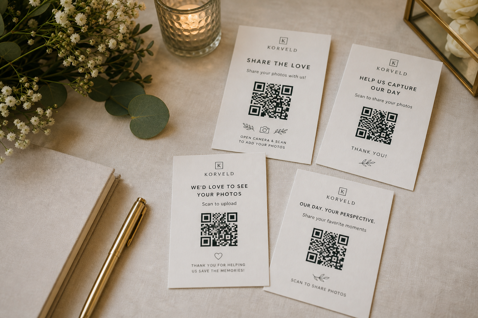 Wedding reception table with flowers and place settings